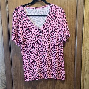 Posh Peanut Pink and Black Leopard Print Short Sleeve Top